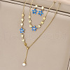 Flower Stainless Steel & Plastic Pearl Pendant Slider Necklace & Stud Dangle Earring & Link Bracelet FS-WG91D37-01-1