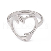 201 Stainless Steel Hand Hug Heart Adjustable Ring for Women RJEW-K238-05P-1