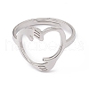 Non-Tarnish 201 Stainless Steel Hand Hug Heart Adjustable Ring for Women RJEW-K238-05P-1