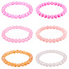 6Pcs 6 Styles 8mm Glass Round Beaded Stretch Bracelet Sets BJEW-TAC0023-3
