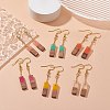 6 Pair 6 Color Resin & Walnut Wood Rectangle Dangle Earrings EJEW-JE05252-2