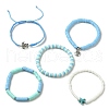 5Pcs 5 Style Polymer Clay Heishi Surfer Stretch Bracelets Set BJEW-TA00370-4