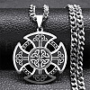 304 Stainless Steel Black Enamel Viking Kont Cross Pendant Necklaces NJEW-H065-12P-1