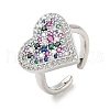 Heart Brass Micro Pave Cubic Zirconia Cuff Rings for Women RJEW-A069-12P-04-4