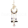 Halloween Natural Amethyst & Lava Rock & Synthetic Citrine Beads & Metal Witch & Moon Hanging Ornaments HJEW-TA00251-1