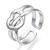 304 Stainless Steel Heart Open Cuff Ring RJEW-N040-15-1