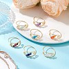 7Pcs Copper Wire Wrapped Gemstone Faceted Round Bead Finger Rings for Women RJEW-JR00892-1