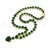 Brass Full Green Cubic Zirconia Heart Pendant Necklaces for Women NJEW-M079-01G-3