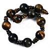 Natural Yellow Tiger Eye & Dyed Blue Tiger Eye(Dyed & Heated) 3-Hole Guru Beads Strands G-H064-E05-03A-3