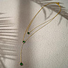Teardrop 304 Stainless Steel Green Cubic Zirconia Pendant Double Layer Y Necklaces for Women FS-WGFDBB9-01-1