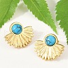 Fan 304 Stainless Steel Synthetic Turquoise Stud Earrings for Women EJEW-U046-17B-G-3