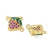 Brass Pave Green & Hot Pink Cubic Zirconia Fruit Connector Charms KK-Z109-01G-02-2