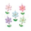 Opaque Acrylic Flower Beads with Iron Bead Caps and 304 Stainless Steel Flat Head Pins and Spray Painted Transparent Glass Beads Pendants PALLOY-JF03617-01-1