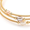 Mother's Day Jewellery Four-Loops Brass & Natural Freshwater Pearl Beaded Wrap Bracelets for Women BJEW-F470-02G-2