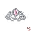 Rhodium Plated 925 Sterling Silver Pave Pink Cubic Zirconia Hollow Finger Ring for Women RJEW-F150-07B-P-4