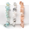 Chips Natural Rutilated Quartz & Flower Amazonite & Sunstone Beaded Stretch Bracelets Sets BJEW-JB05332-06-1