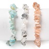 Chips Natural Rutilated Quartz & Flower Amazonite & Sunstone Beaded Stretch Bracelets Sets BJEW-JB05332-06-3