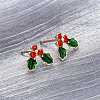 Cubic Zirconia Cherry Stud Earrings with Enamel EJEW-P199-14G-3
