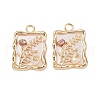 Brass Enamel & Natural Pearl Rectangle with Flower Pendants KK-K351-51G-02-1