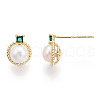 Mother's Day Jewellery Natural Pearl Stud Earrings with Cubic Zirconia PEAR-N020-05F-2