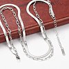 Non-Tarnish 304 Stainless Steel Paperclip & Herringbone Chains Double Layer Necklace for Men Women NJEW-E046-01P-1