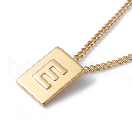 Titanium Steel Initial Letter Rectangle Pendant Necklace for Men Women NJEW-E090-01G-05-1