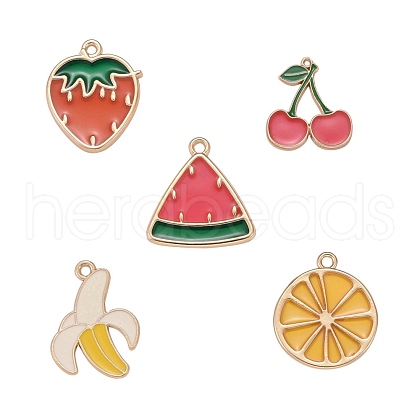 15Pcs 5 Style Light Gold Plated Fruit Theme Alloy Enamel Pendants ENAM-ZZ0001-06-1
