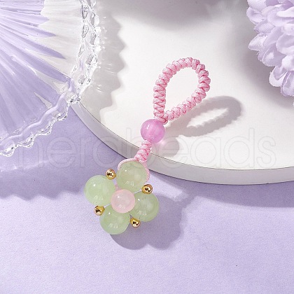 Baking Painted Imitation Jade Glass Woven Clover Pendant Decorations HJEW-JM03148-05-1