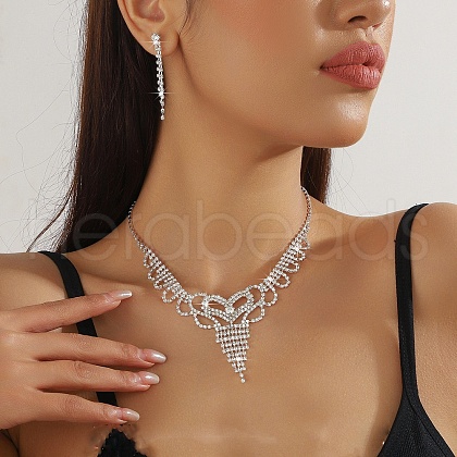 Tassel Alloy Crystal Rhinestone Pendant Necklaces & Stud Earrings Sets FS-WG55224-08-1