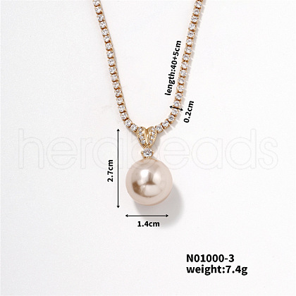 Mother's Day Jewellery Elegant Pearl Pendant with Shiny Diamond Chain Necklace Jewelry for Women TF6886-3-1