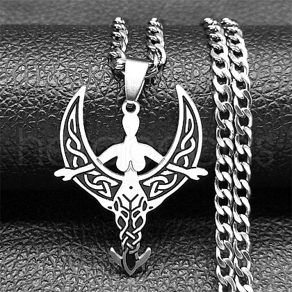 304 Stainless Steel Black Enamel Moon Goddess Pendant Necklaces NJEW-H065-10P-1
