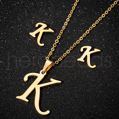 201 Stainless Steel Pendant Necklaces & Stud Earrings Sets WG00841-14-1