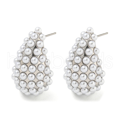 Rack Plating Brass & ABS Plastic Imitation Pearl Stud Earrings EJEW-N055-03D-P-RS-1