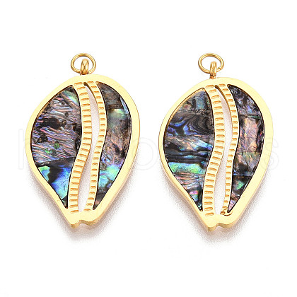 304 Stainless Steel Pave Natural Paua Shell Pendants STAS-N115-21B-G-1