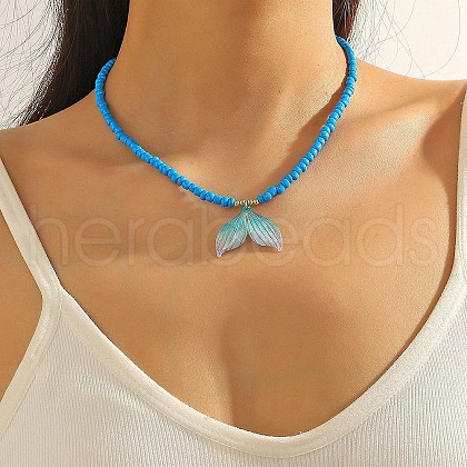 Summer Beach Natural Shell Pendant Glass Seed Beaded Necklaces for Women FS-WGEF253-14-1