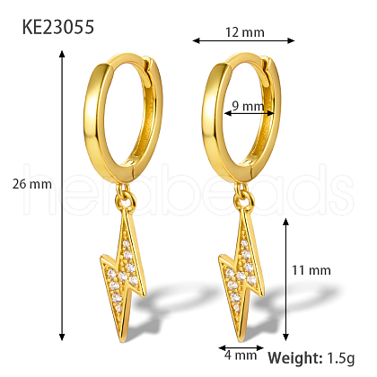 S925 Sterling Silver Cubic Zirconia Lightning Hoop Earrings OB5526-15-1