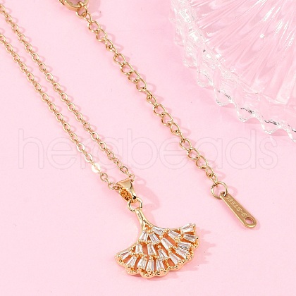 Ginkgo Leaf Brass Micro Pave Cubic Zirconia Pendant Neckalces NJEW-C076-26G-1