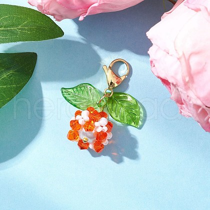 Flower Acrylic & Glass Pearl Pendant Decorations HJEW-MZ00219-05-1