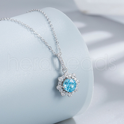 Flower 925 Sterling Silver Pave Cubic Zirconia Pendant Necklaces for Women FS-WG92113-06-1