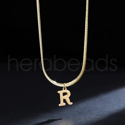 316 Surgical Stainless Steel Initial Pendant Flat Snake Chain Necklaces for Women WGC1053-18-1