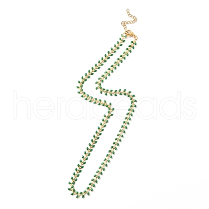 Enamel Ear of Wheat Link Chain Necklace NJEW-P220-02G-07-1