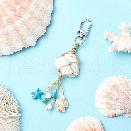 Braided Nylon Thread & Natural Shell Pendant Decorations HJEW-TA00342-02-1