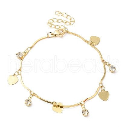 Clear Cubic Zirconia Diamond & Heart Charm Bracelet BJEW-G672-05G-1