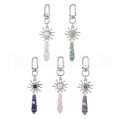 Copper Wire Wrapped Natural Gemstone Pointed Bullet Pendant Decorations HJEW-JM03103-01-1