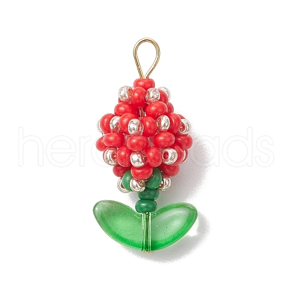 Glass Seed Beaded Flower Bud Pendants PALLOY-MZ00760-01-1