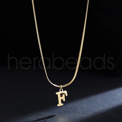 316 Surgical Stainless Steel Initial Pendant Flat Snake Chain Necklaces for Women WGC1053-06-1