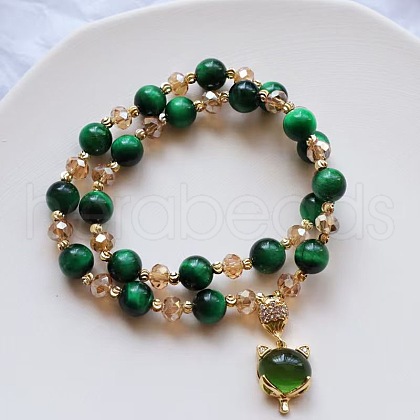 Dyed Natural Tiger Eye Beads Stretch Bracelets FS-WGE9EC2-03-1