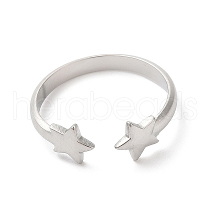 304 Stainless Steel Double Star Open Cuff Ring for Women RJEW-K245-27P-1