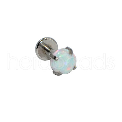 304 Stainless Steel White Synthetic Opal Internally Threaded Labrets For Women Men WGF4990-60-1