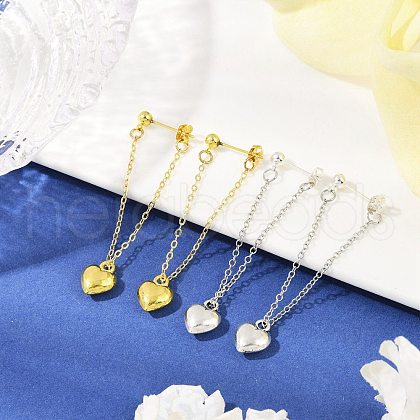 2 Pairs 2 Colors Heart Alloy Dangle Stud Earrings EJEW-JE06366-1